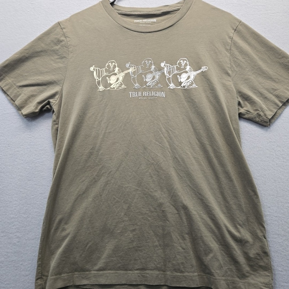 True Religion‎ Shirt Mens Large  Graphic Buddha Short Sleeve Tee Olive Green